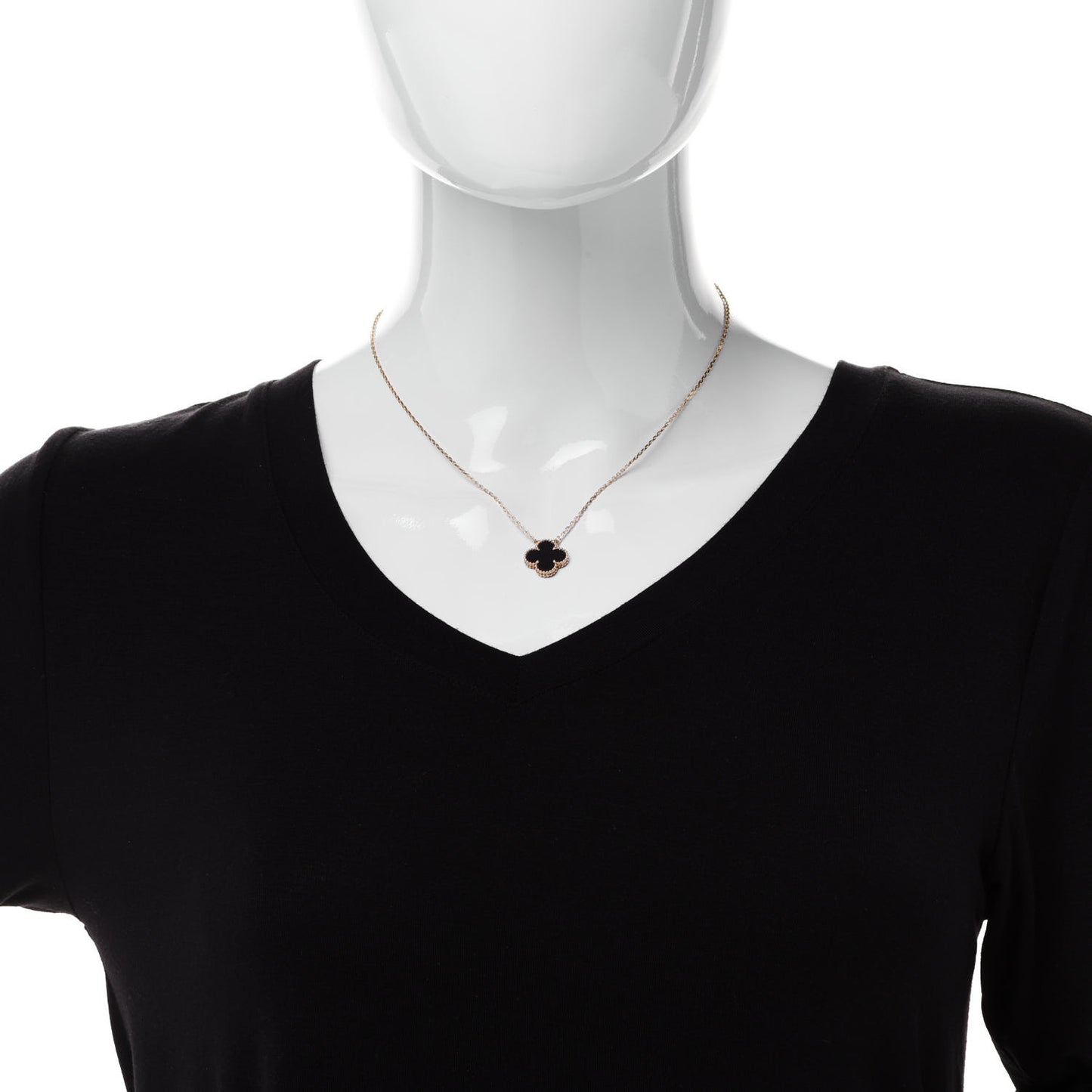 18K Yellow Gold Black Onyx Vintage Alhambra Pendant Necklace