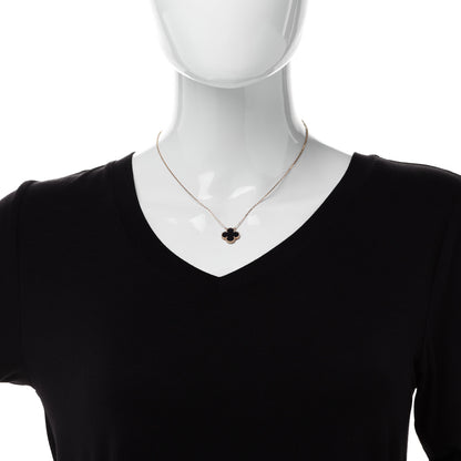 Van Cleef & Arpels 18K Yellow Gold Black Onyx Vintage Alhambra Pendant Necklace 2 of 6