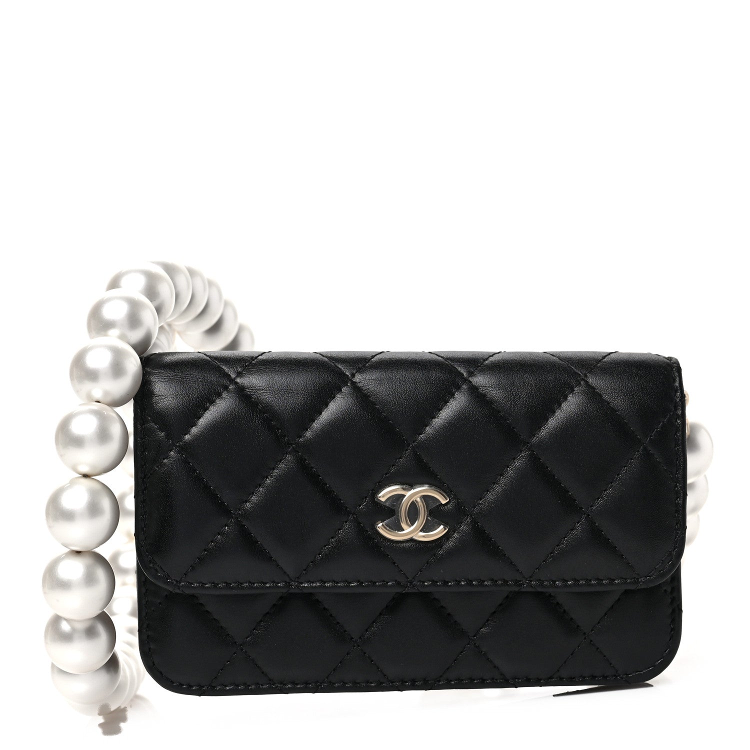 Chanel Calfskin Quilted Maxi Pearls Clutch With Chain Black 1 of 7