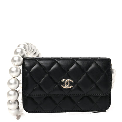 Chanel Calfskin Quilted Maxi Pearls Clutch With Chain Black 1 of 7