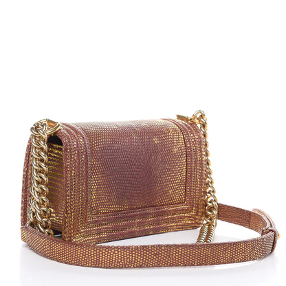 Chanel Metallic Lizard Small Boy Flap Gold Burgundy 3 of 11