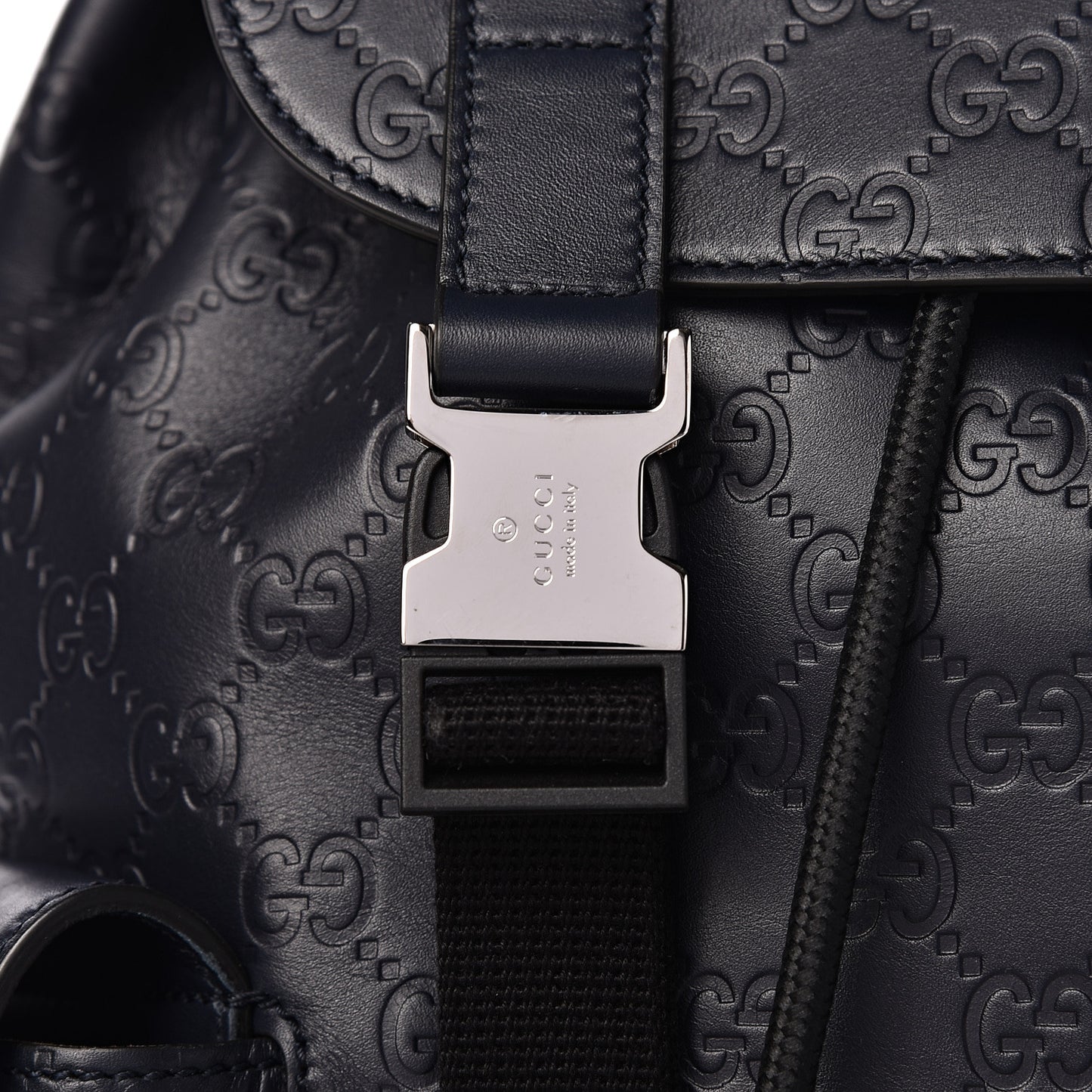 Guccissima Signature Double Buckle Backpack Blue