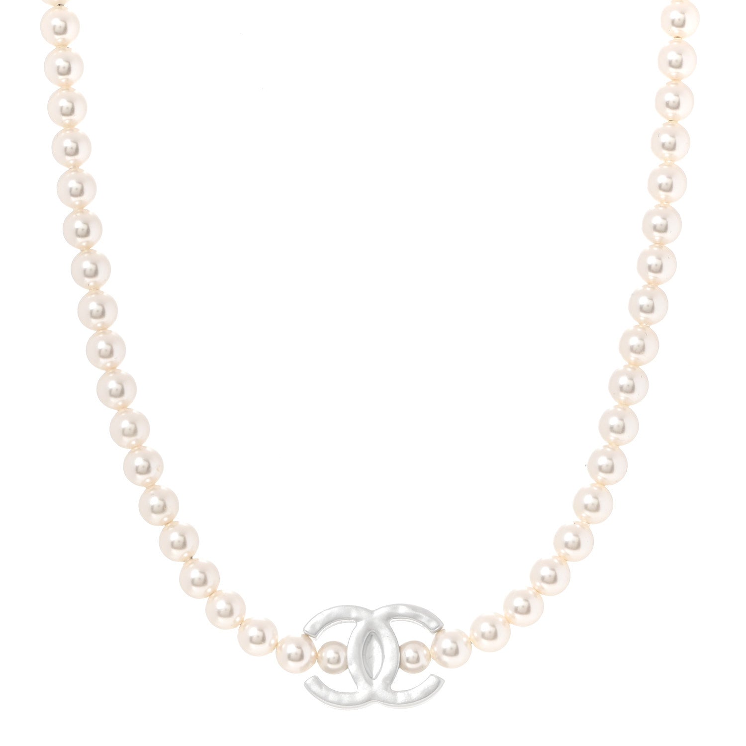 Chanel Pearl Resin CC Choker Necklace Pearly White Silver 1 of 6