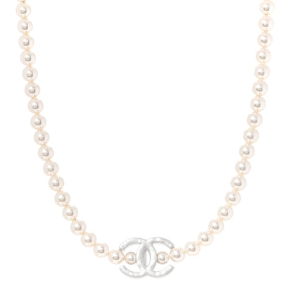 Chanel Pearl Resin CC Choker Necklace Pearly White Silver 1 of 6