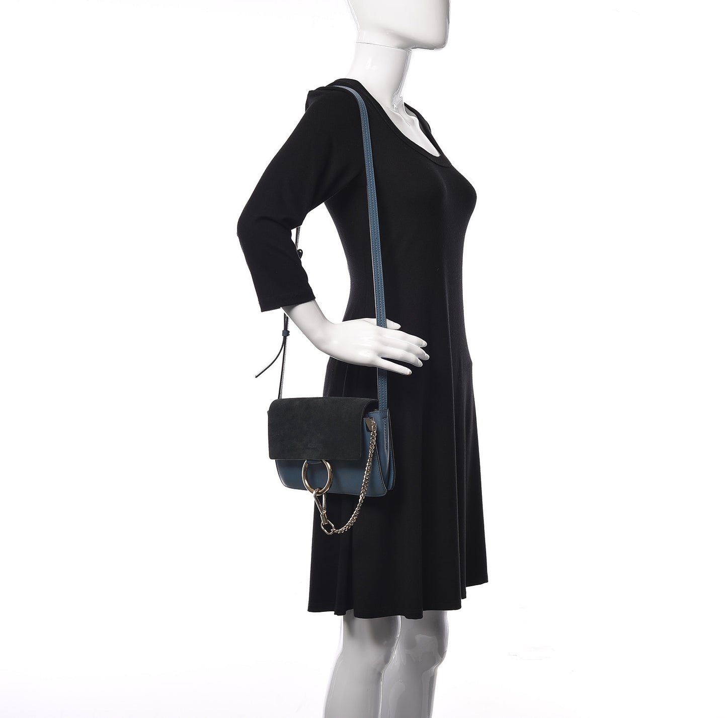 Suede Calfskin Small Faye Shoulder Bag Majolica Blue