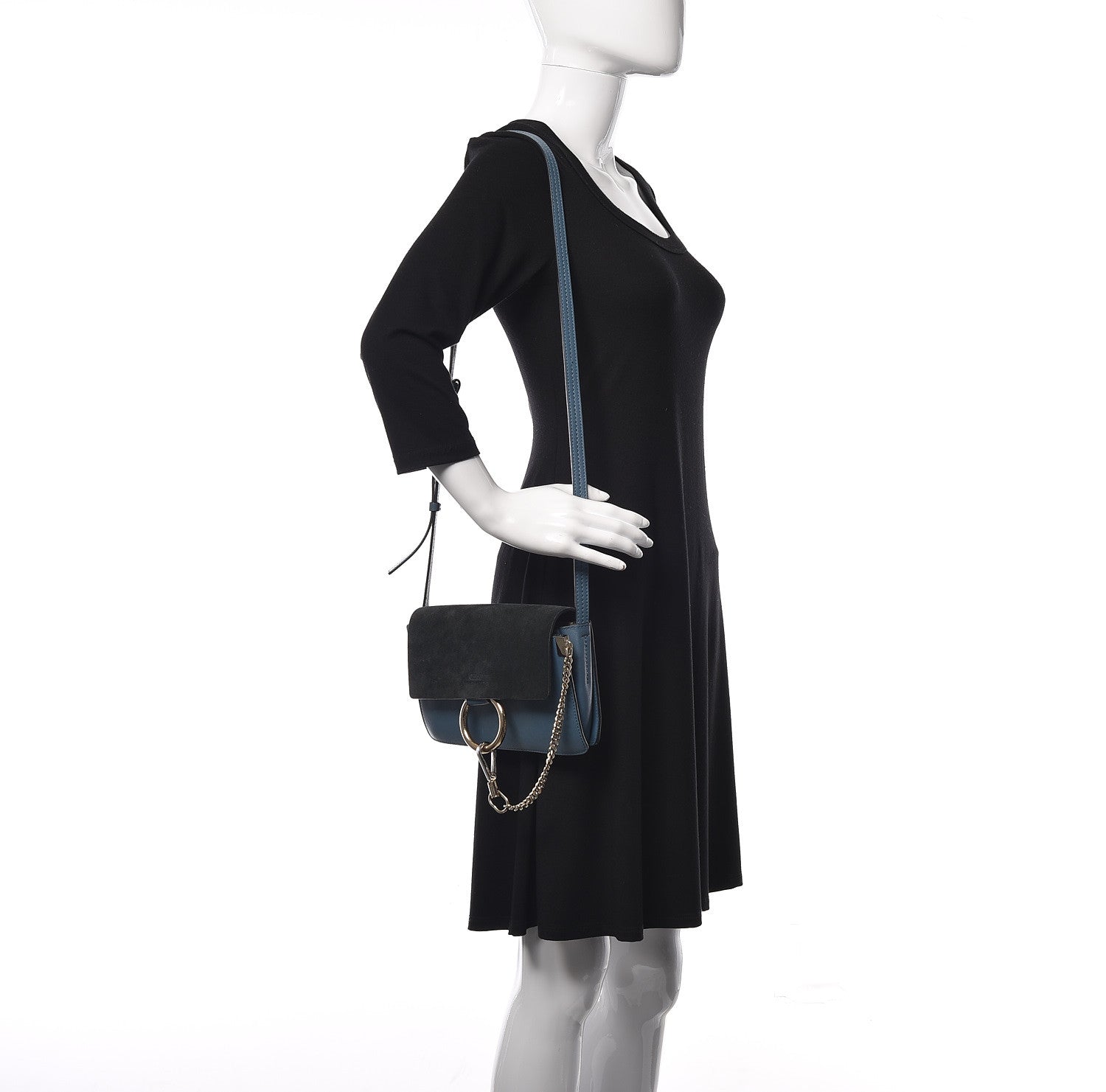 Chloe Suede Calfskin Small Faye Shoulder Bag Majolica Blue 2 of 15