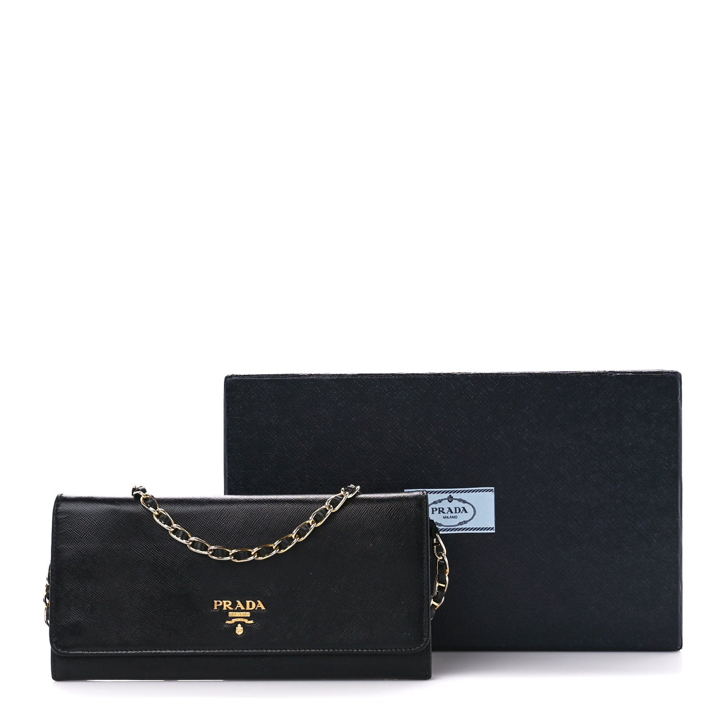Saffiano Metal Oro Chain Wallet Black