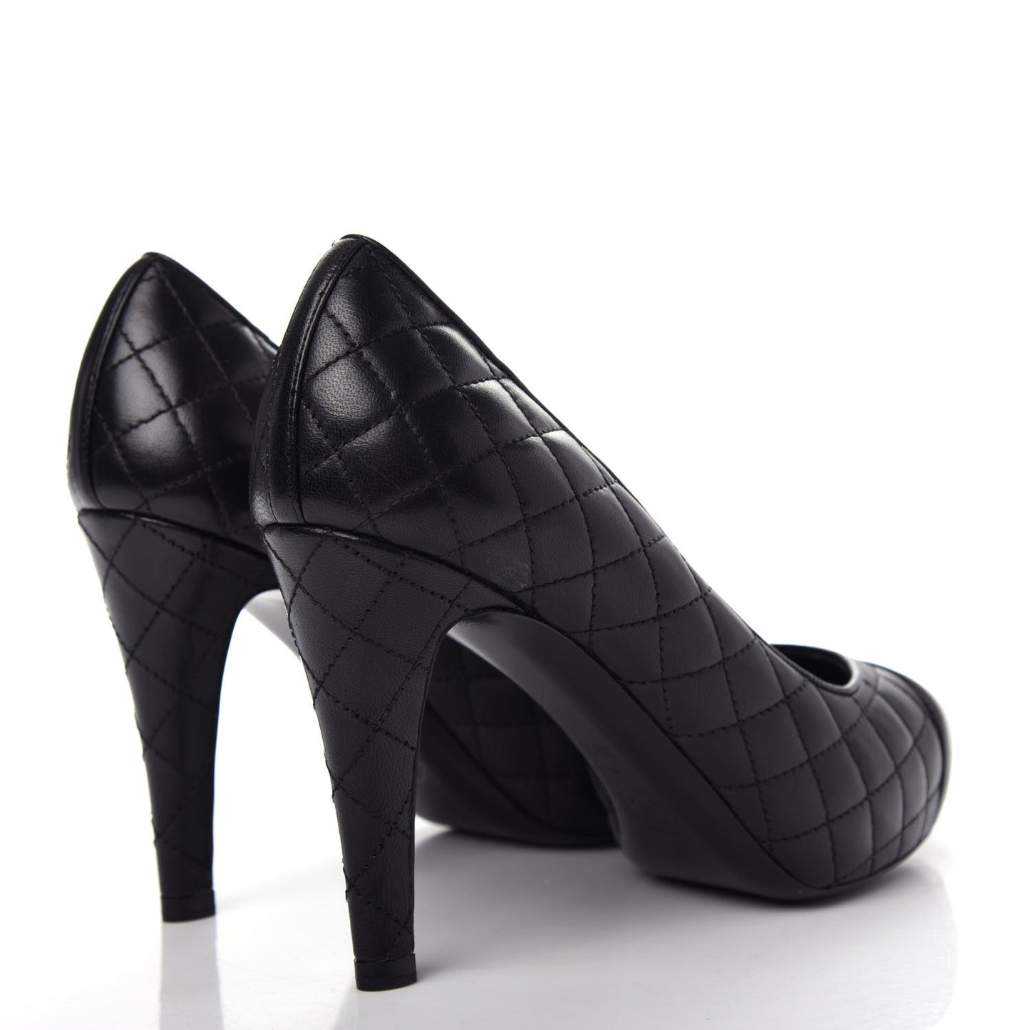 Lambskin Quilted CC Cap Toe Pumps 35.5 Black