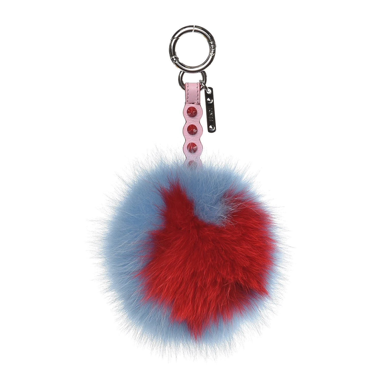 Fendi Fox Fur Vitello Dolce Heart Studded Pom Pom Bag Charm Nebula Rosso 1 of 4