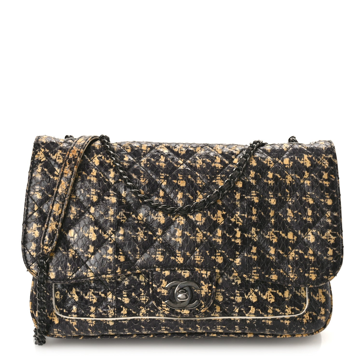 Chanel Snakeskin Houndstooth Print Flap Bag Black White 1 of 9