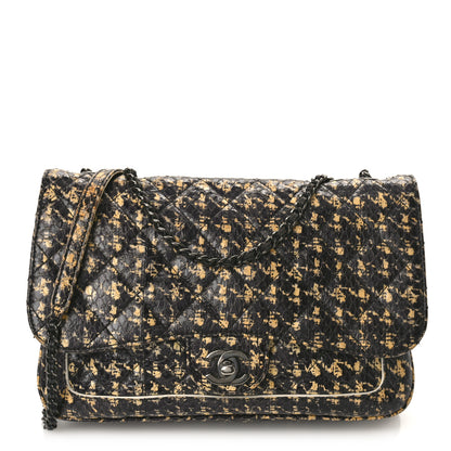 Chanel Snakeskin Houndstooth Print Flap Bag Black White 1 of 9