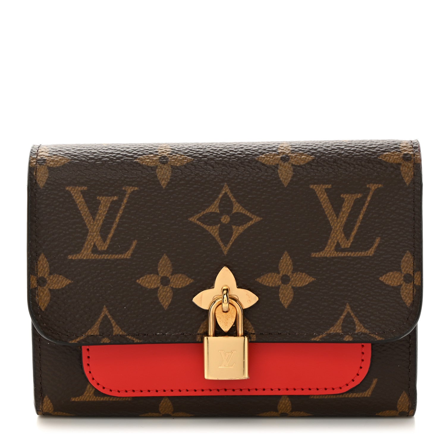 Louis Vuitton Monogram Flower Lock Compact Wallet Coquelicot 1 of 7