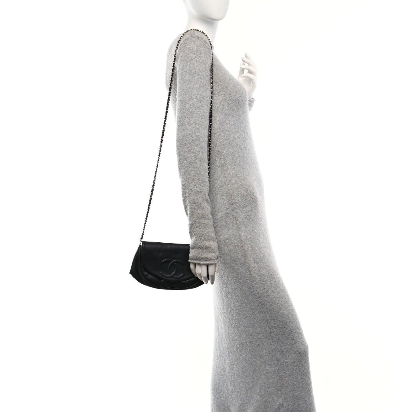 Lambskin Quilted Half Moon Wallet On Chain WOC Dark Grey