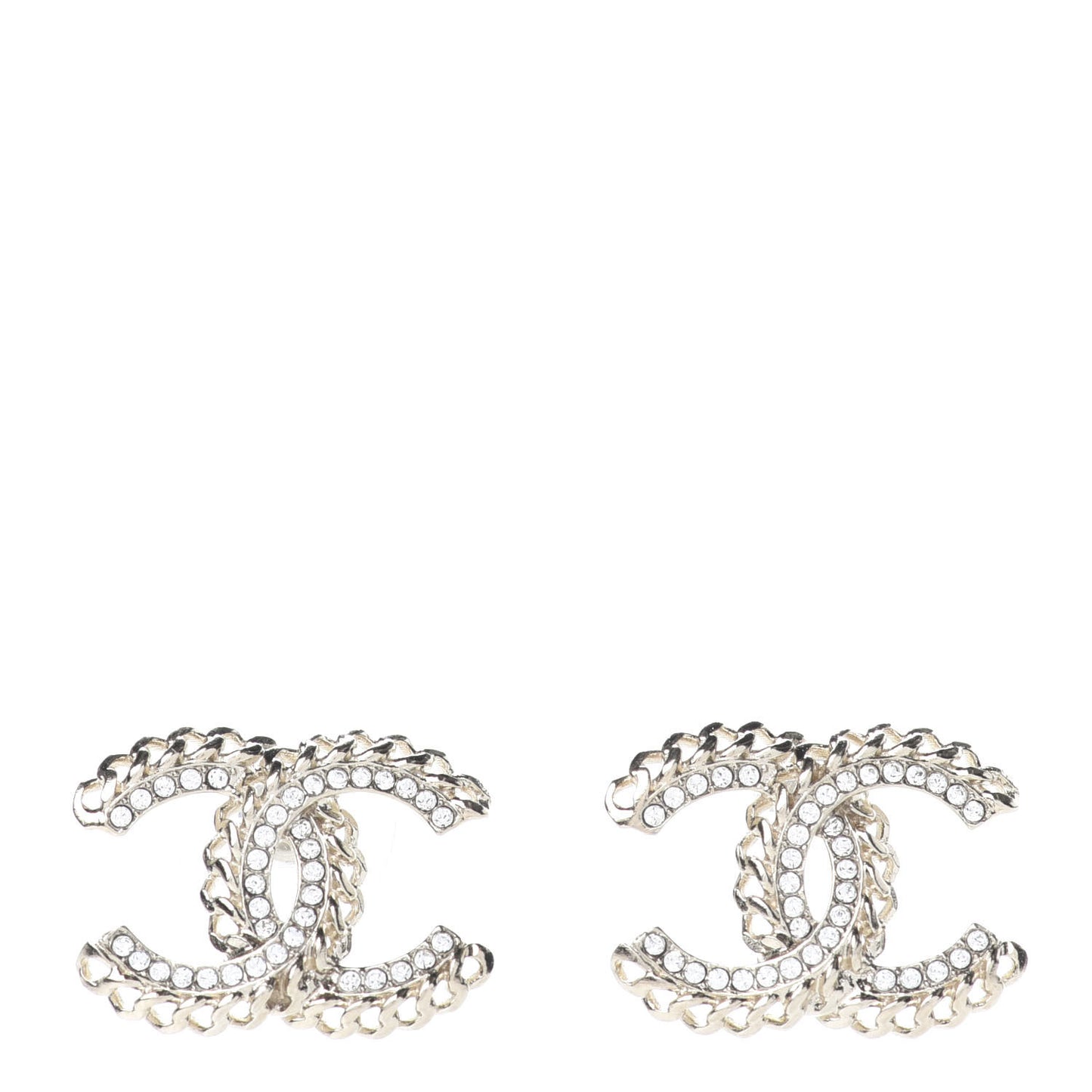 Crystal Chain CC Earrings Gold