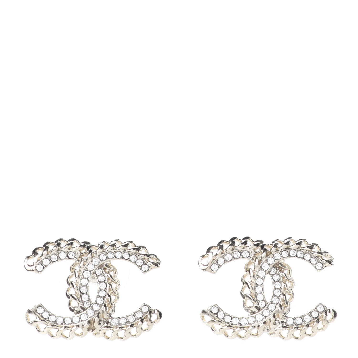 Chanel Crystal Chain CC Earrings Gold 1 of 4