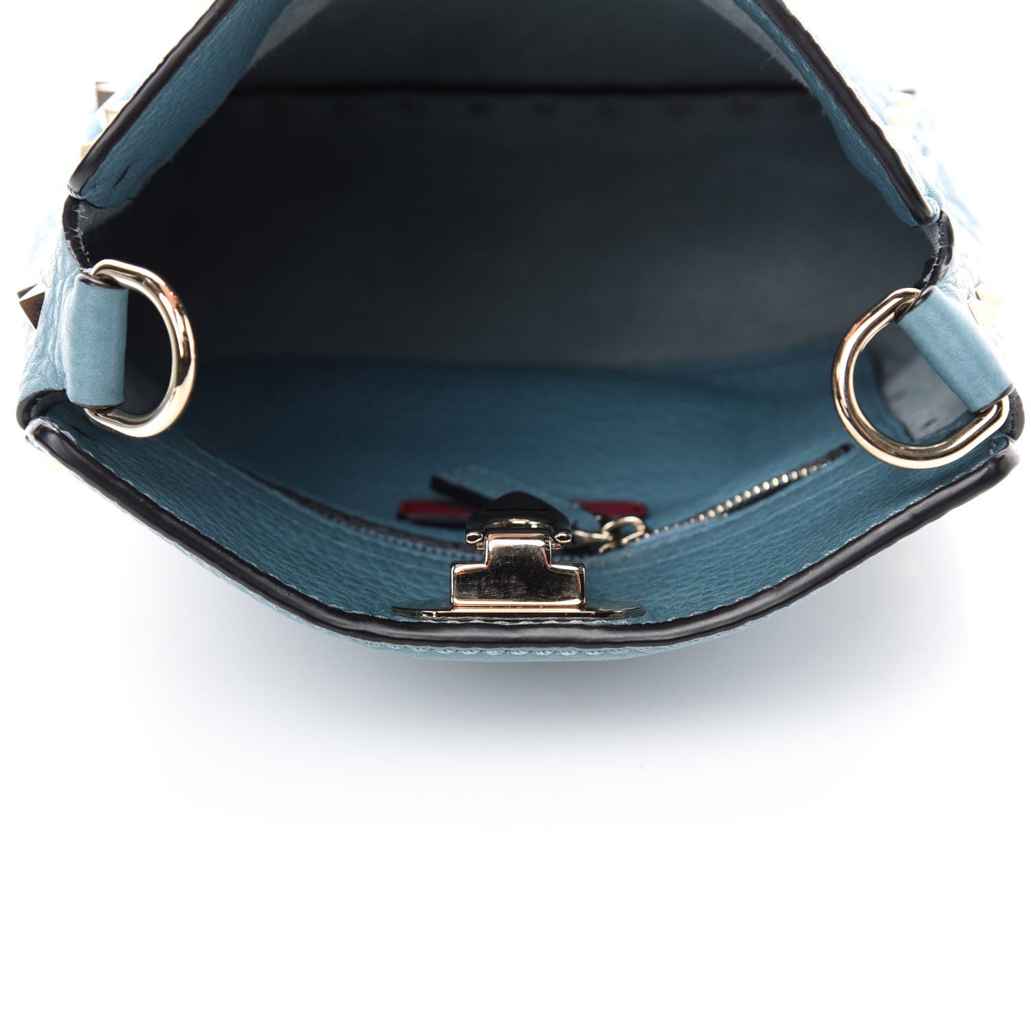 Valentino Garavani Pebbled Calfskin Mini Rockstud Flip-Lock Messenger Bag Atlantique 5 of 9