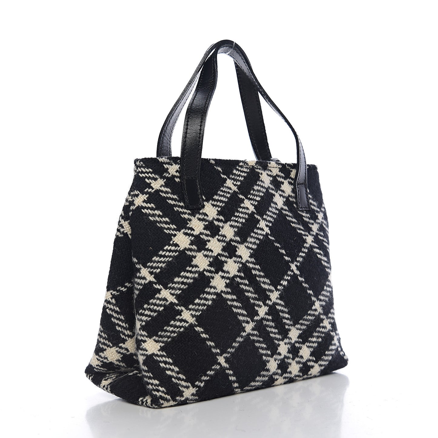 Wool Plaid Check Tote Black