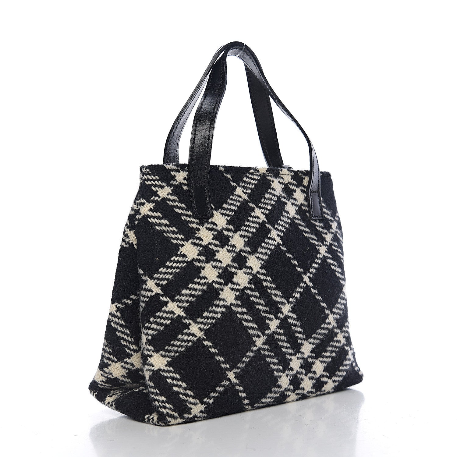 Burberry Wool Plaid Check Tote Black 2 of 8