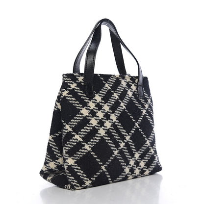 Burberry Wool Plaid Check Tote Black 2 of 8