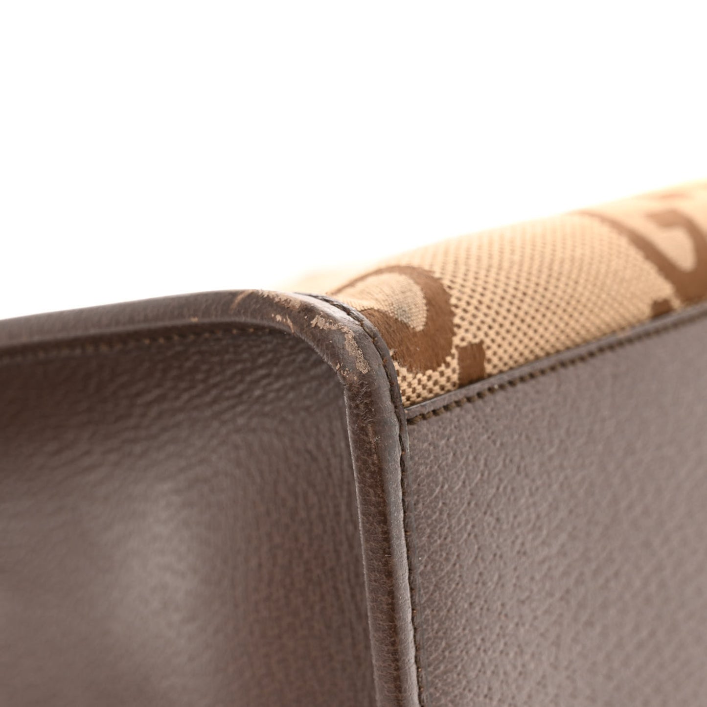 Monogram Jumbo GG Textured Dollar Calfskin Web Tote Bag Camel Ebony New Acero