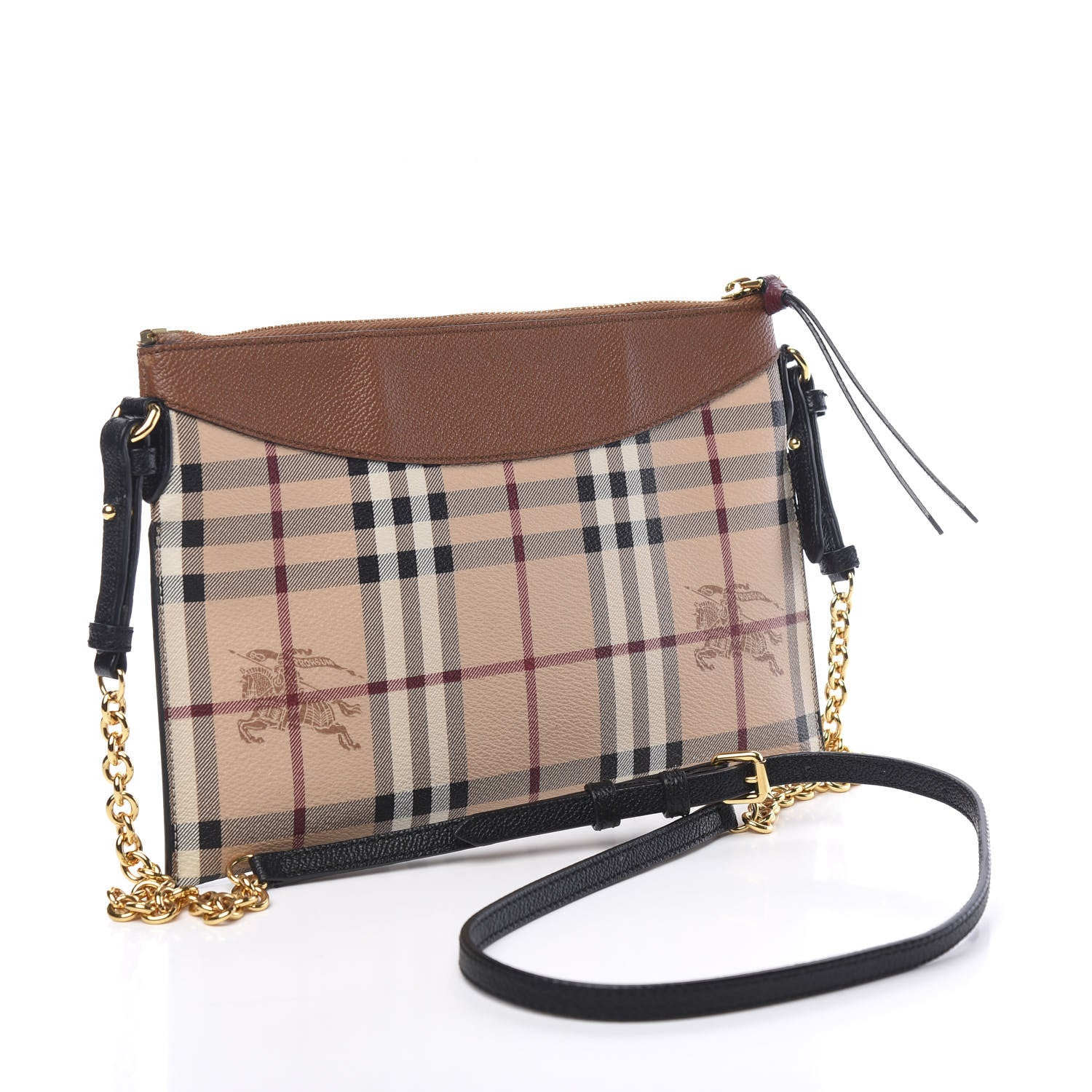 Burberry Haymarket Check Peyton Crossbody Clutch Bag Toffee 2 of 14