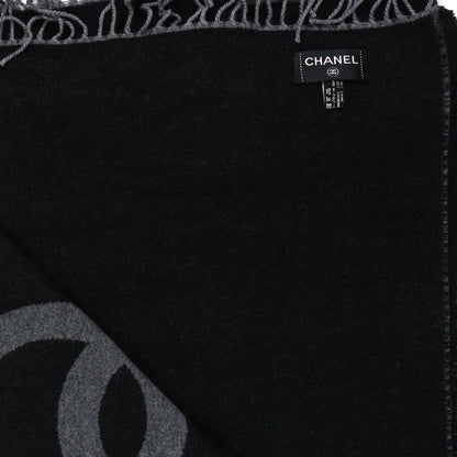 Chanel Merino Wool Cashmere CC Reversible Fringe Blanket Black Gray 3 of 3