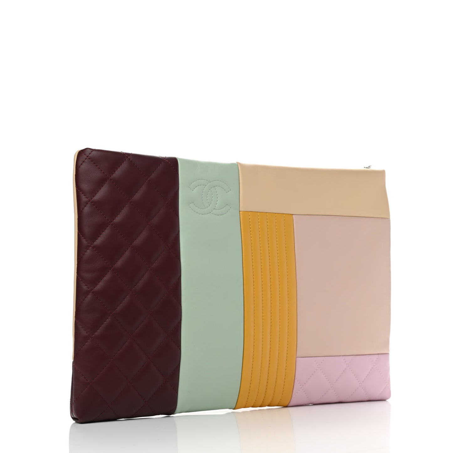 Lambskin Patchwork Medium Cosmetic Case Multicolor Burgundy