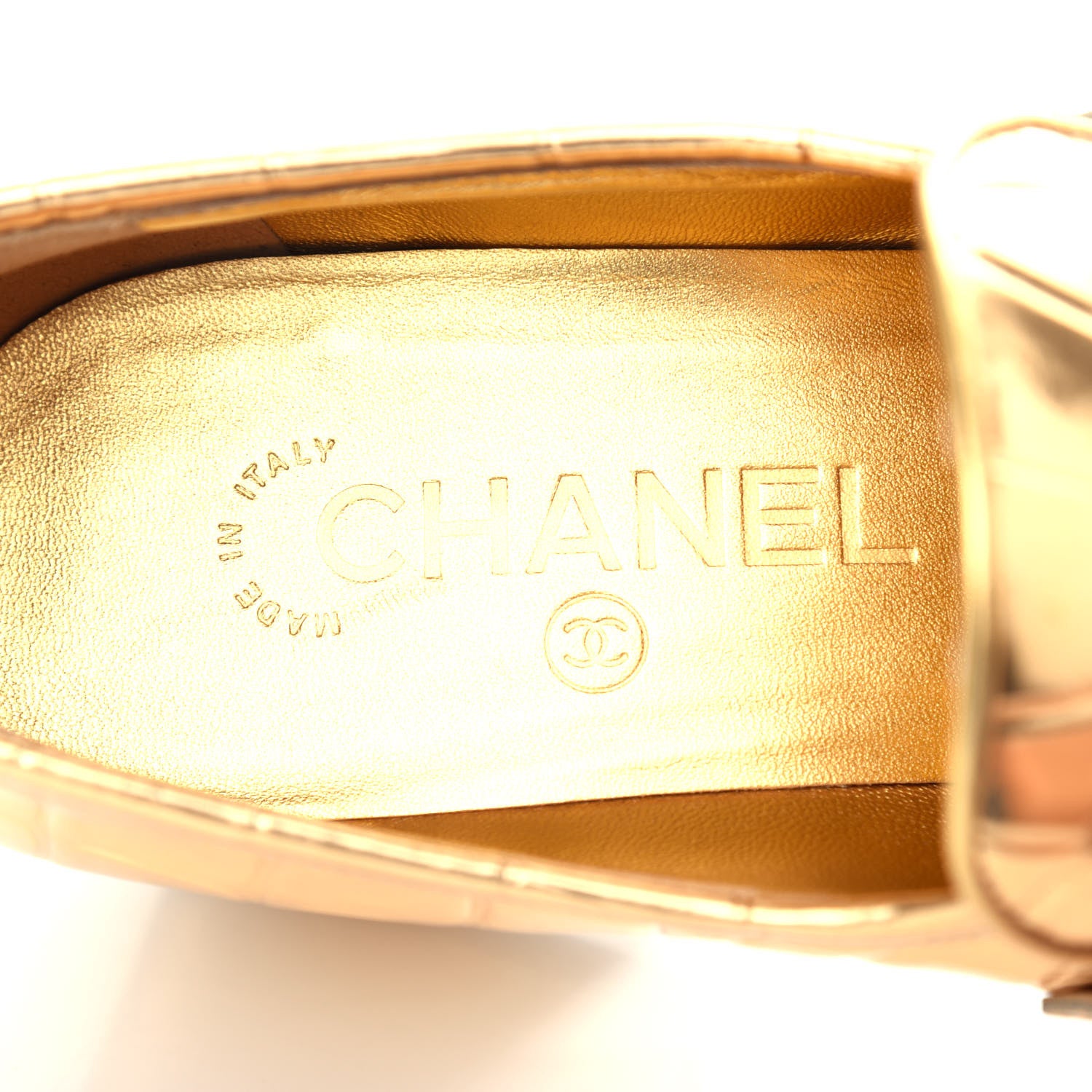 Chanel Metallic Crocodile Embossed Calfskin CC Chain Mocassin Loafers 38 Gold 8 of 11