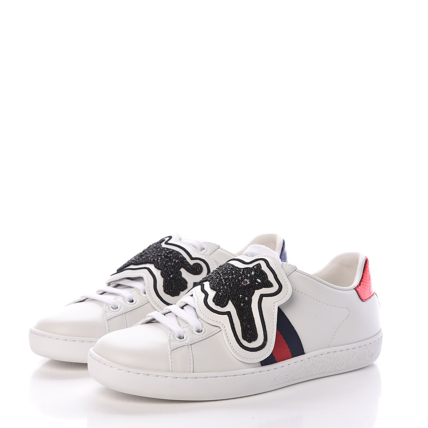 Gucci Calfskin Ayers Web Panther Embroidered Womens Ace Sneakers 36 White 3 of 10