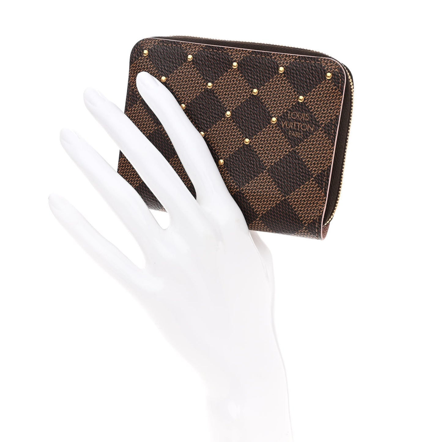 Damier Ebene Studded Zippy Coin Purse Rose Ballerine