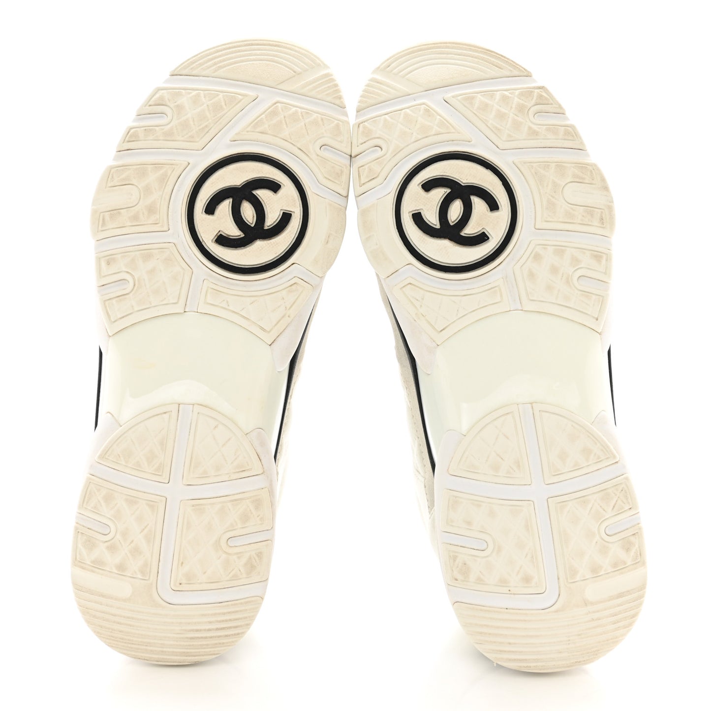 Fabric Suede Calfskin Quilted CC Sneakers 37 White