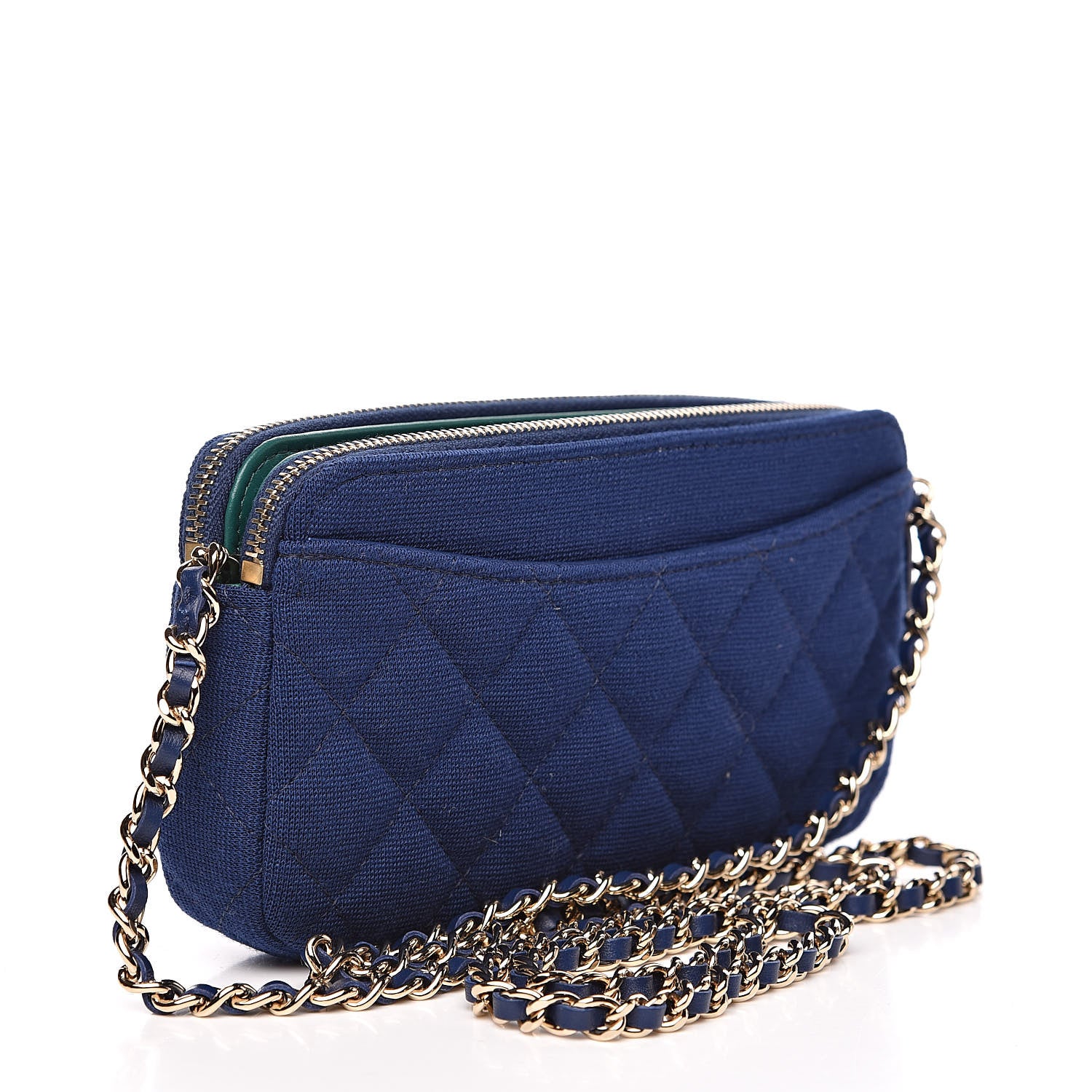 Chanel Jersey Quilted Small Clutch With Chain Navy 3 of 13