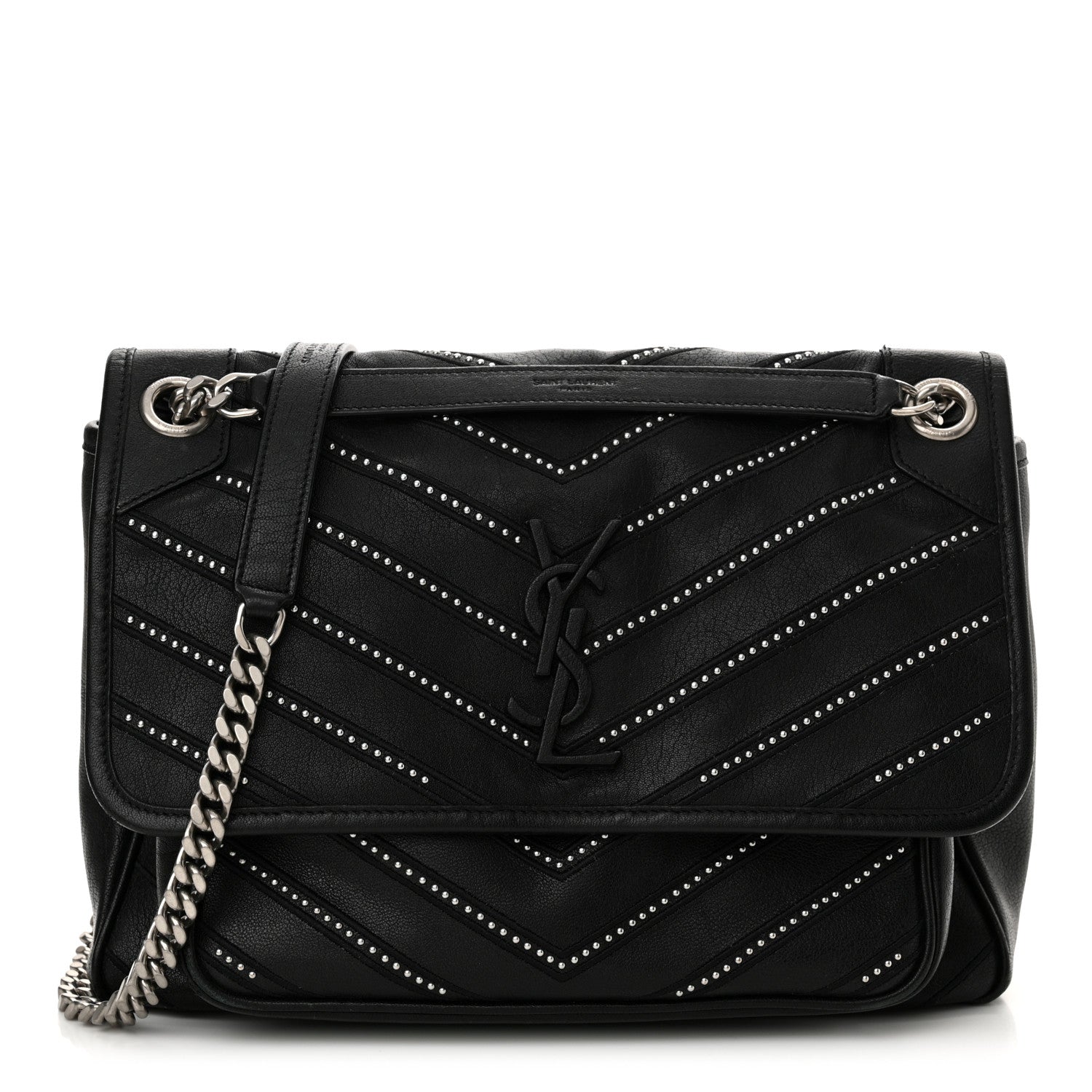 Saint Laurent Calfskin Matelasse Monogram Microstud Medium Niki Chain Satchel Black 1 of 11