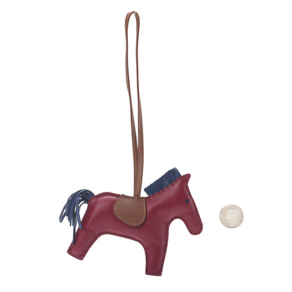 Hermes Milo Lambskin Grigri Rodeo Horse Bag Charm MM Rubis Bleu de Malte Fauve 2 of 3