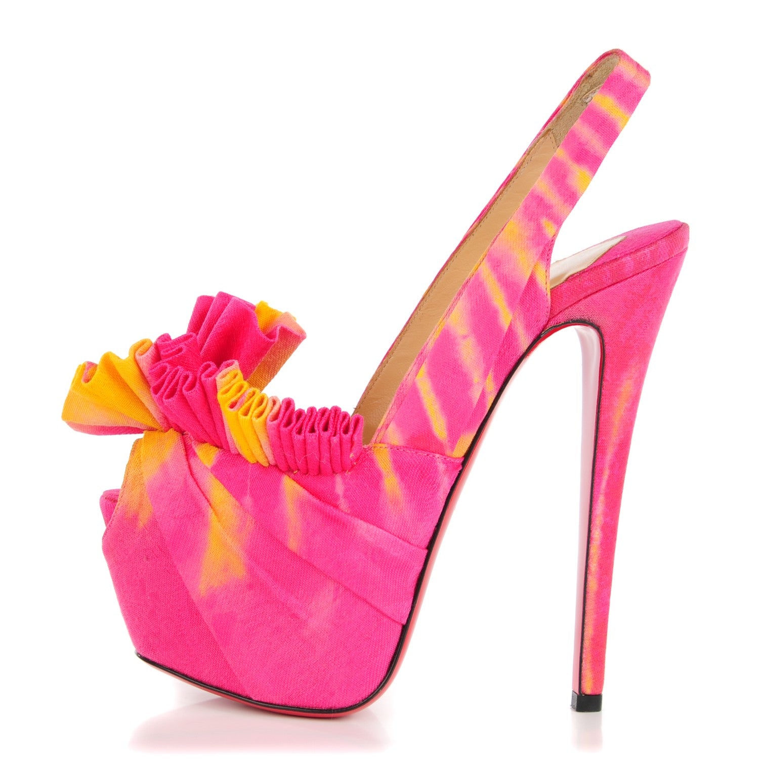 Christian Louboutin Bazin High BouBou 160 Pumps 36 Pink Yellow 1 of 7