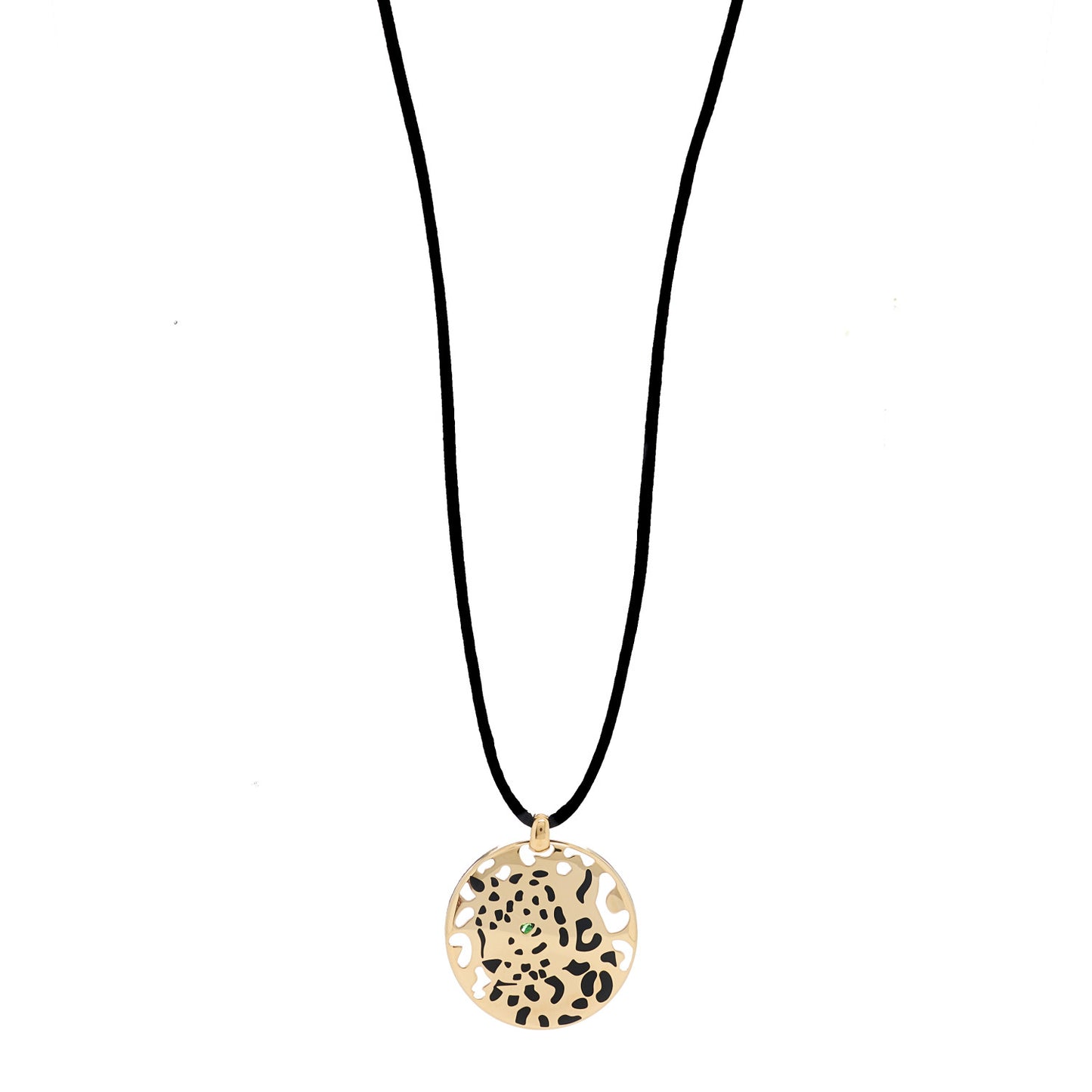 18K Yellow Gold Enamel Tsavorite Panthere De Cartier Pendant Cord Necklace