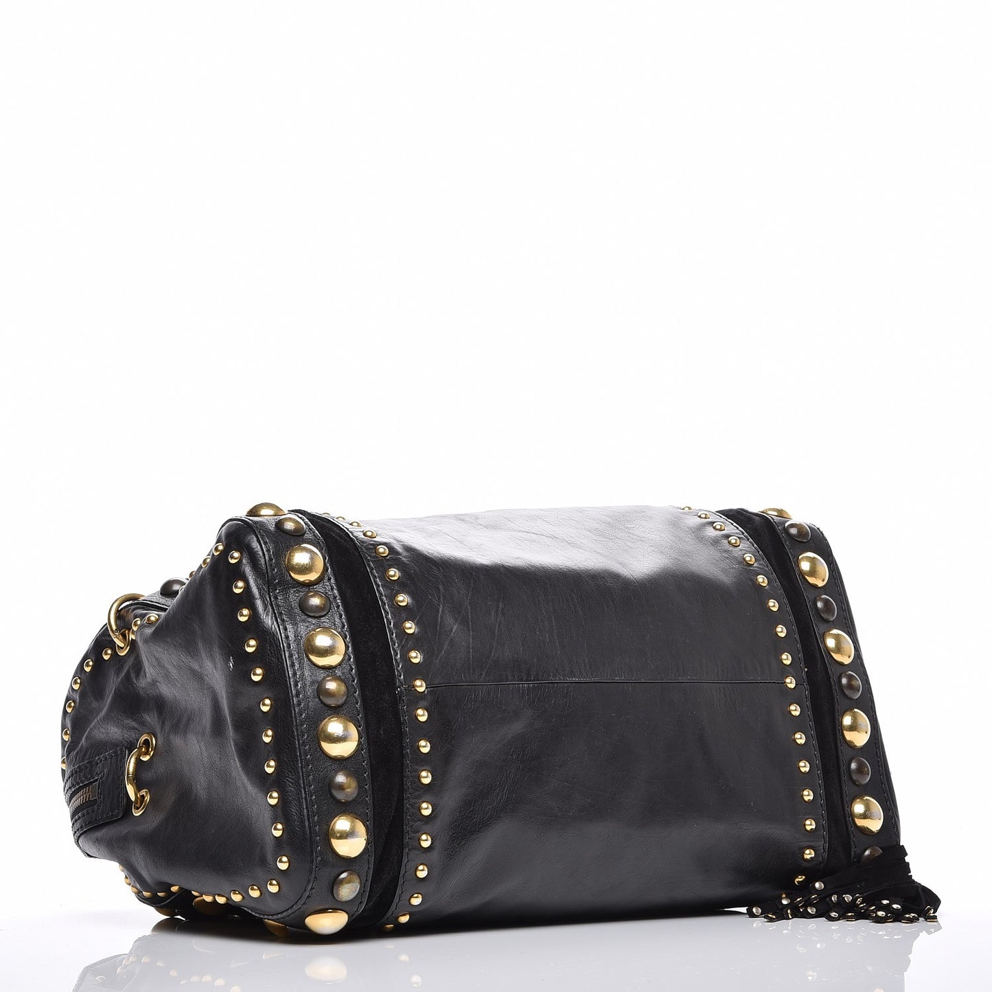 Suede Calfskin Large Babouska Studded Boston Black