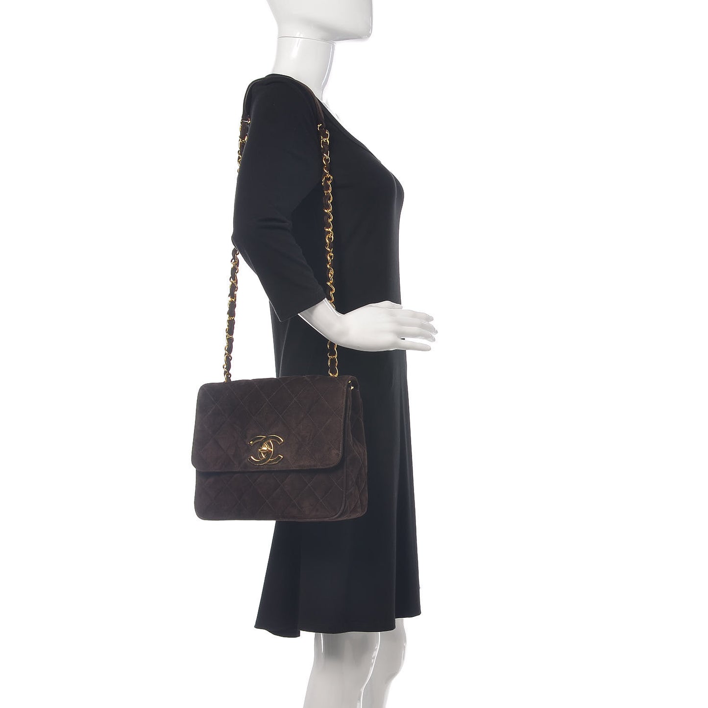 Suede Quilted Medium Single Flap Brown