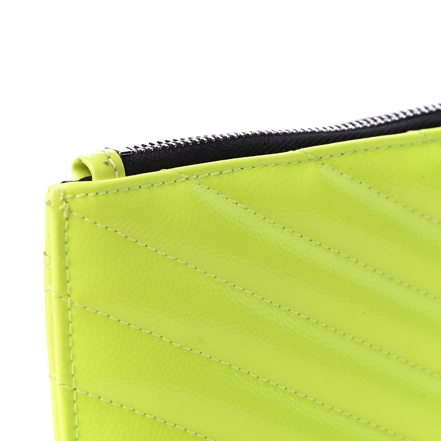Patent Grain De Poudre Matelasse Chevron Monogram Bill Pouch Neon Yellow