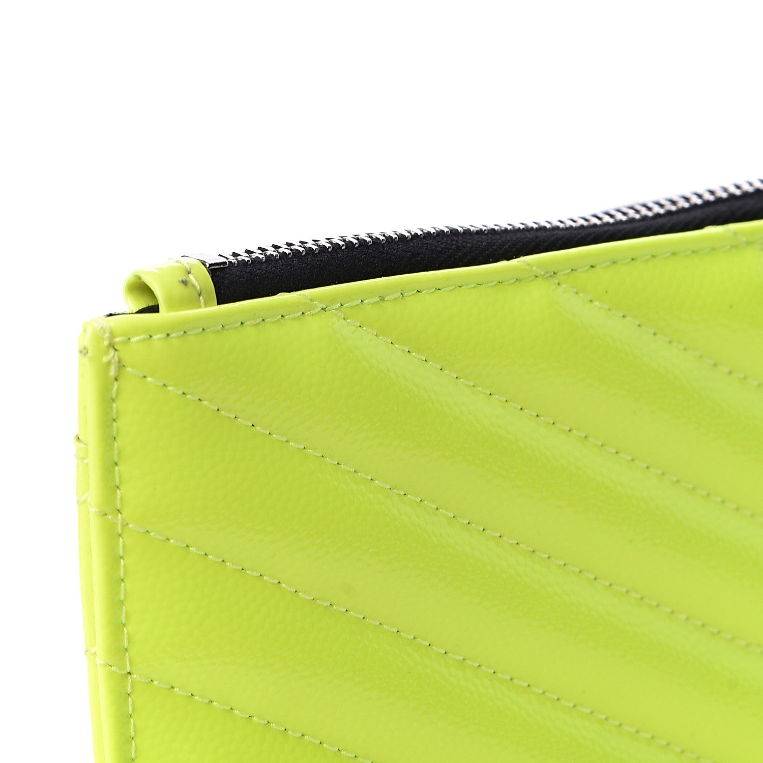 Saint Laurent Patent Grain De Poudre Matelasse Chevron Monogram Bill Pouch Neon Yellow 5 of 11