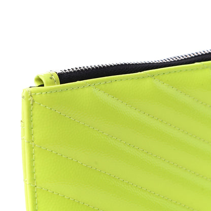 Saint Laurent Patent Grain De Poudre Matelasse Chevron Monogram Bill Pouch Neon Yellow 5 of 11