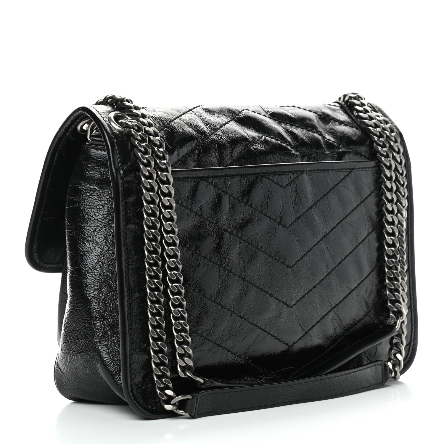 Saint Laurent Crinkled Calfskin Matelasse Monogram Medium Niki Chain Satchel Black 3 of 10