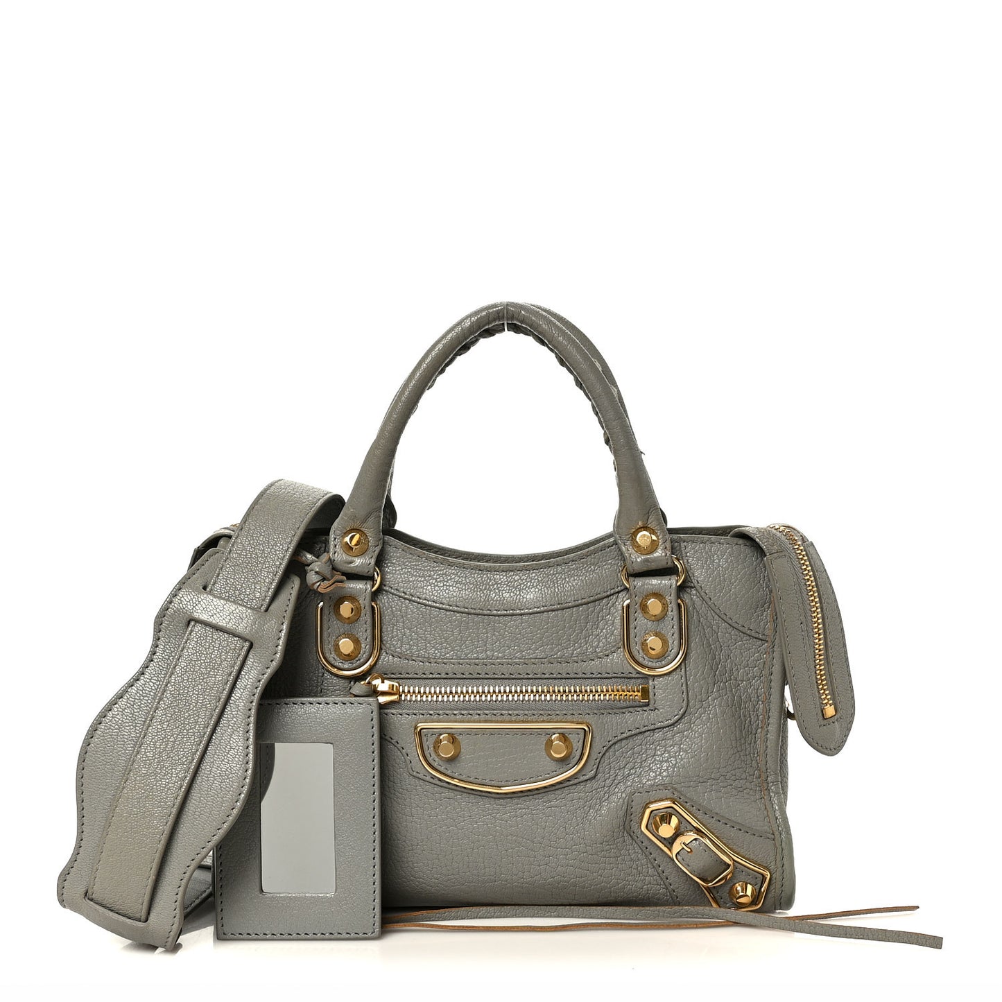 Chevre Gold Metallic Edge Hardware Mini City Gris Taupe