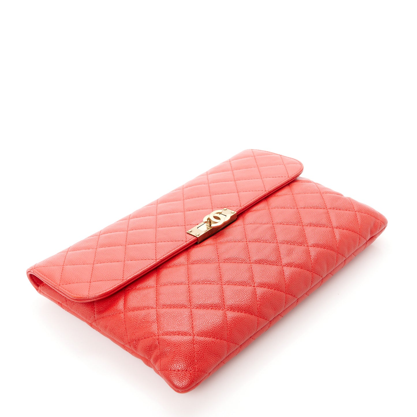 Caviar Quilted Medium Golden Class Pouch Red
