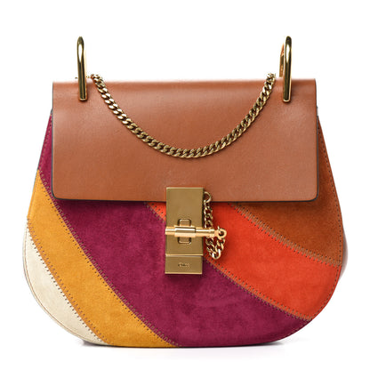 Chloe Calfskin Suede Rainbow Patchwork Drew Shoulder Bag Caramel 1 of 10