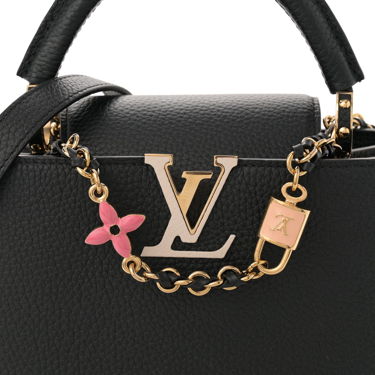 Louis Vuitton Taurillon Enamel Flower Padlock Chain Capucines BB Black 7 of 12