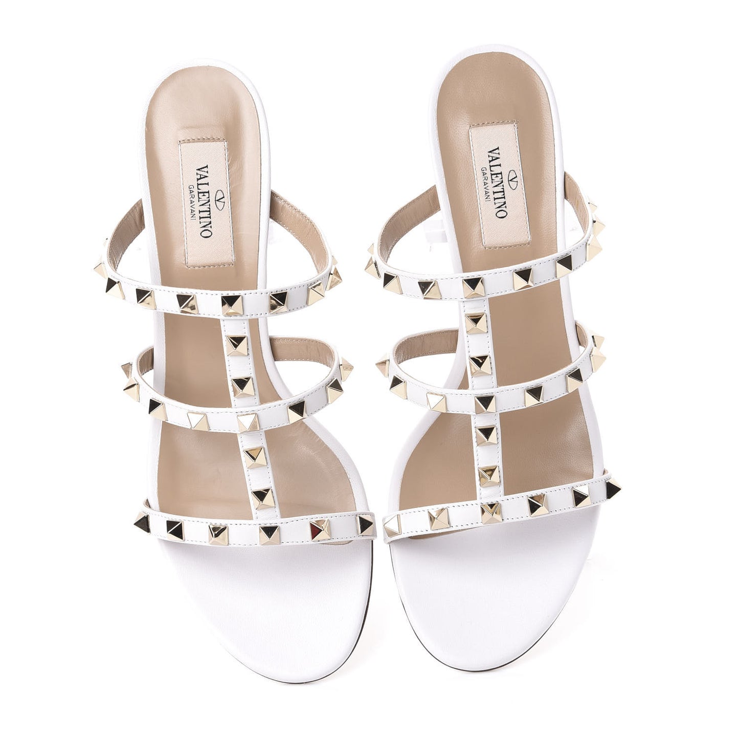 Calfskin Nappa Rockstud 60mm Caged Slide Sandals 39 Optic White