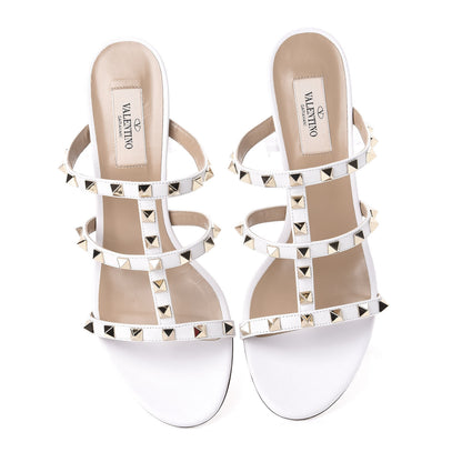 Valentino Garavani Calfskin Nappa Rockstud 60mm Caged Slide Sandals 39 Optic White 5 of 11