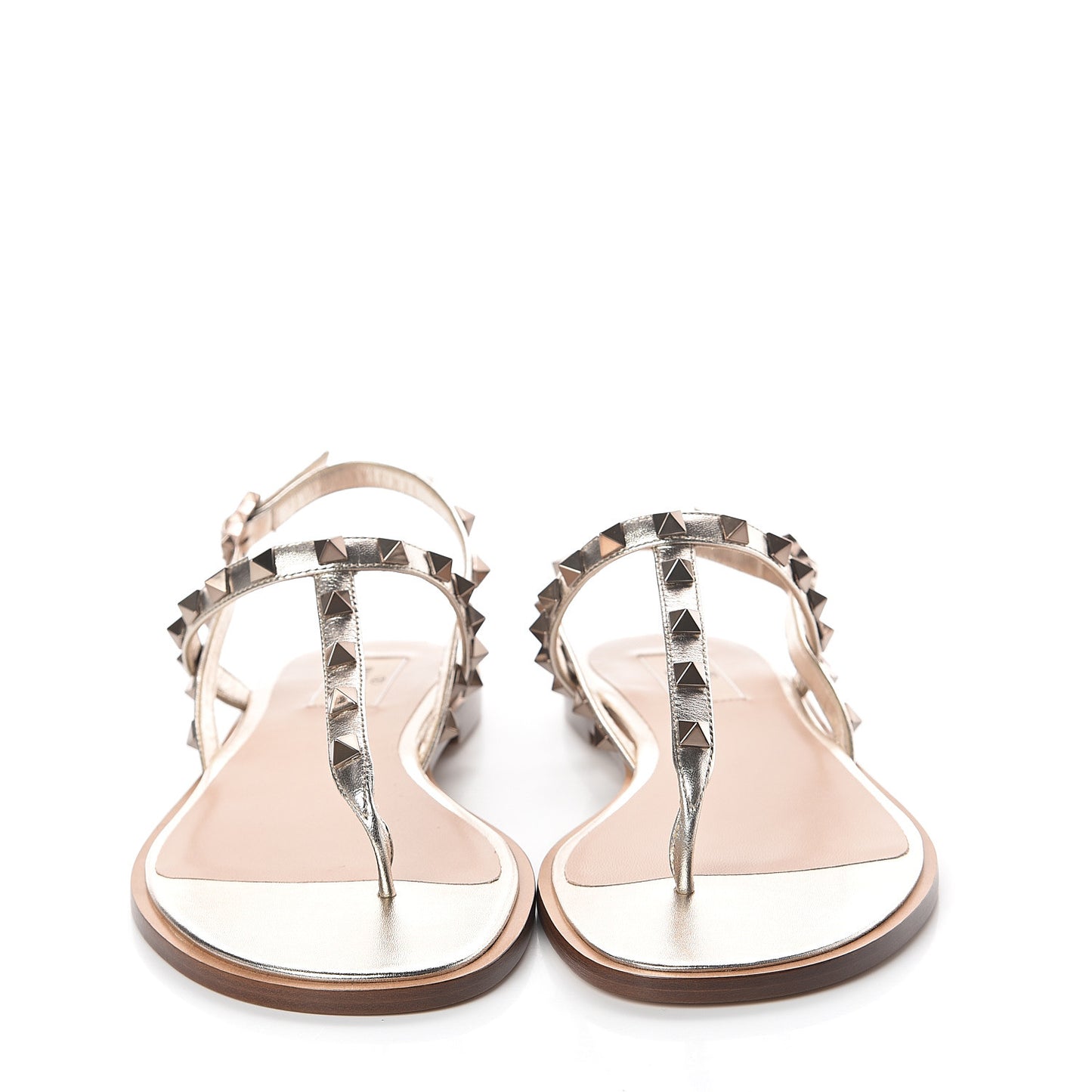 Metallic Nappa Rockstud Slingback Flat Thong Sandals 39 Skin
