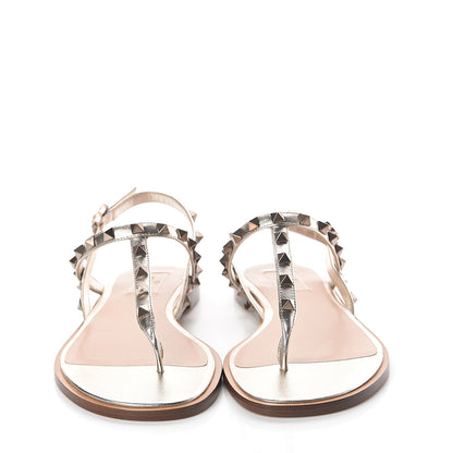 Valentino Garavani Metallic Nappa Rockstud Slingback Flat Thong Sandals 39 Skin 2 of 7
